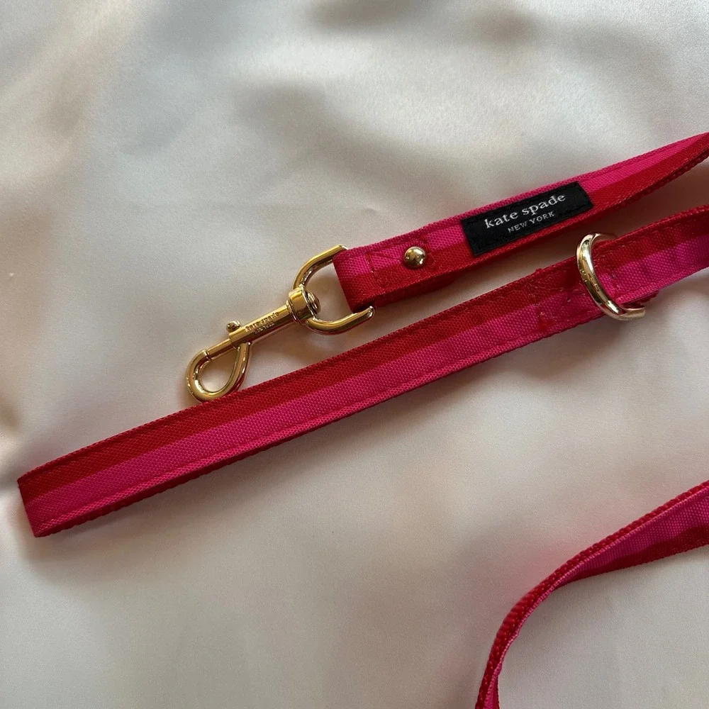 Kate Spade New York Red & Pink Stripe Dog Leash Gold Hardware‎